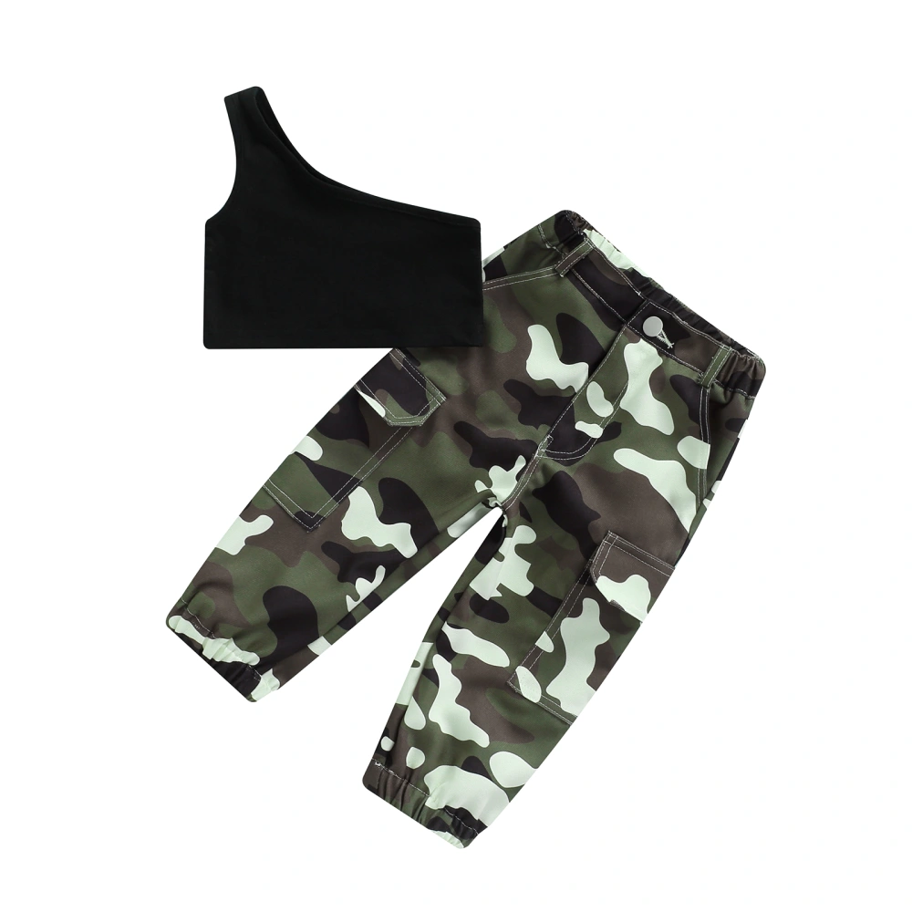 Girls Clothes Set, Solid Color Short Tops + Camouflage Long Pants