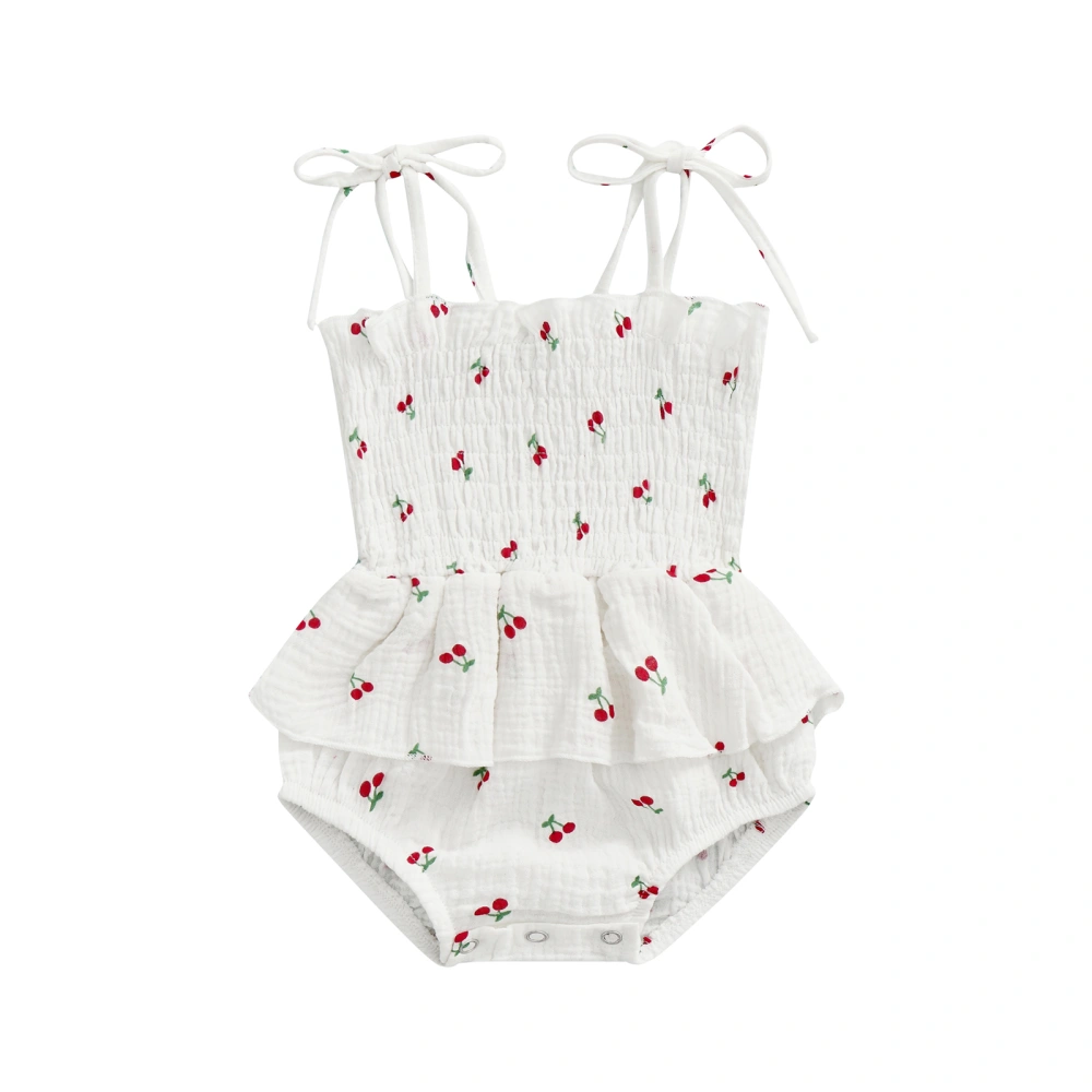 Infants Baby Girls Sweet Romper Cherries Printed Ruffle Short Jumpsuit