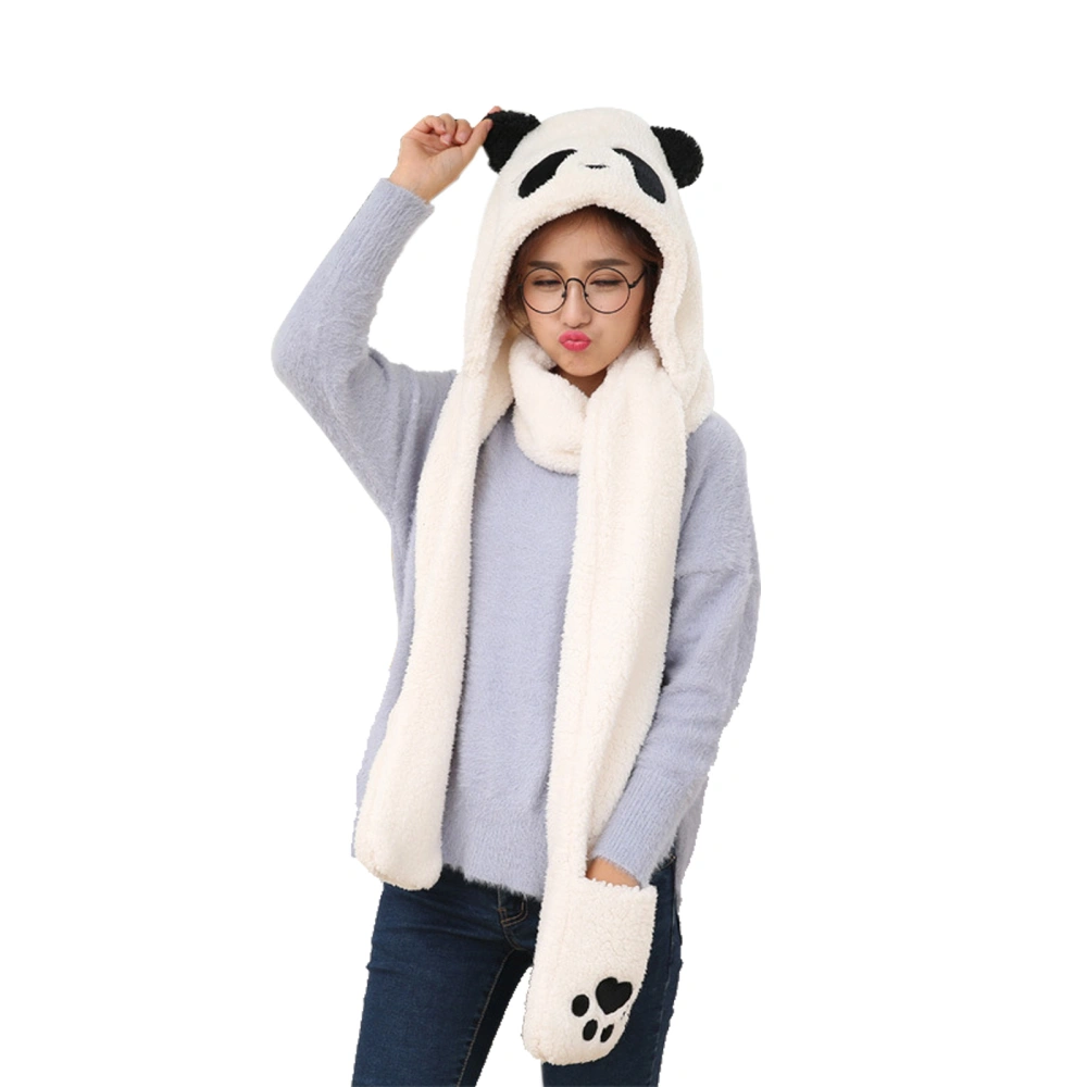 3 in 1 Winter Hats, Women Girls Cute Panda Hoodie Cap Paw Gloves