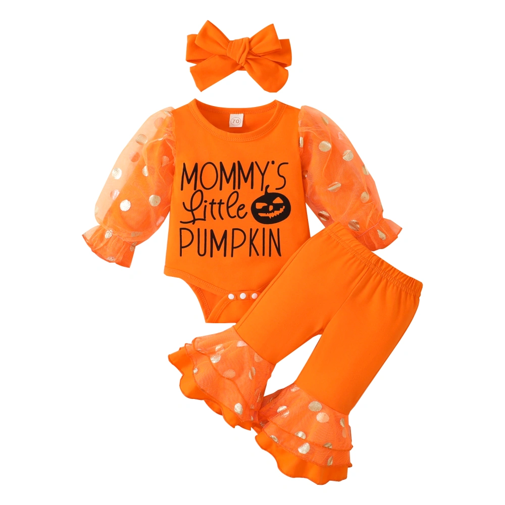 Halloween Baby Girls Jumpsuits Set Letter Romper and Pants Headband