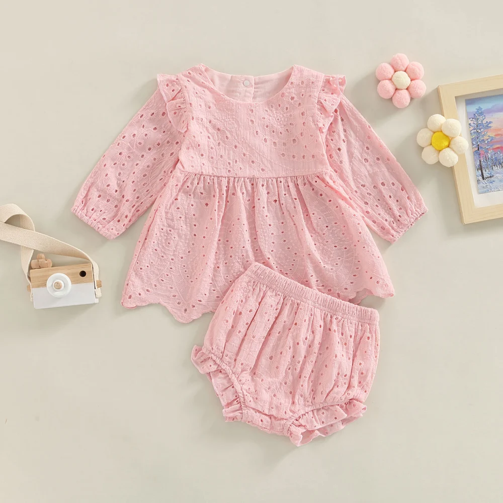 Toddler Baby Girls Clothes Set Long Sleeve Tops and Ruffle Shorts