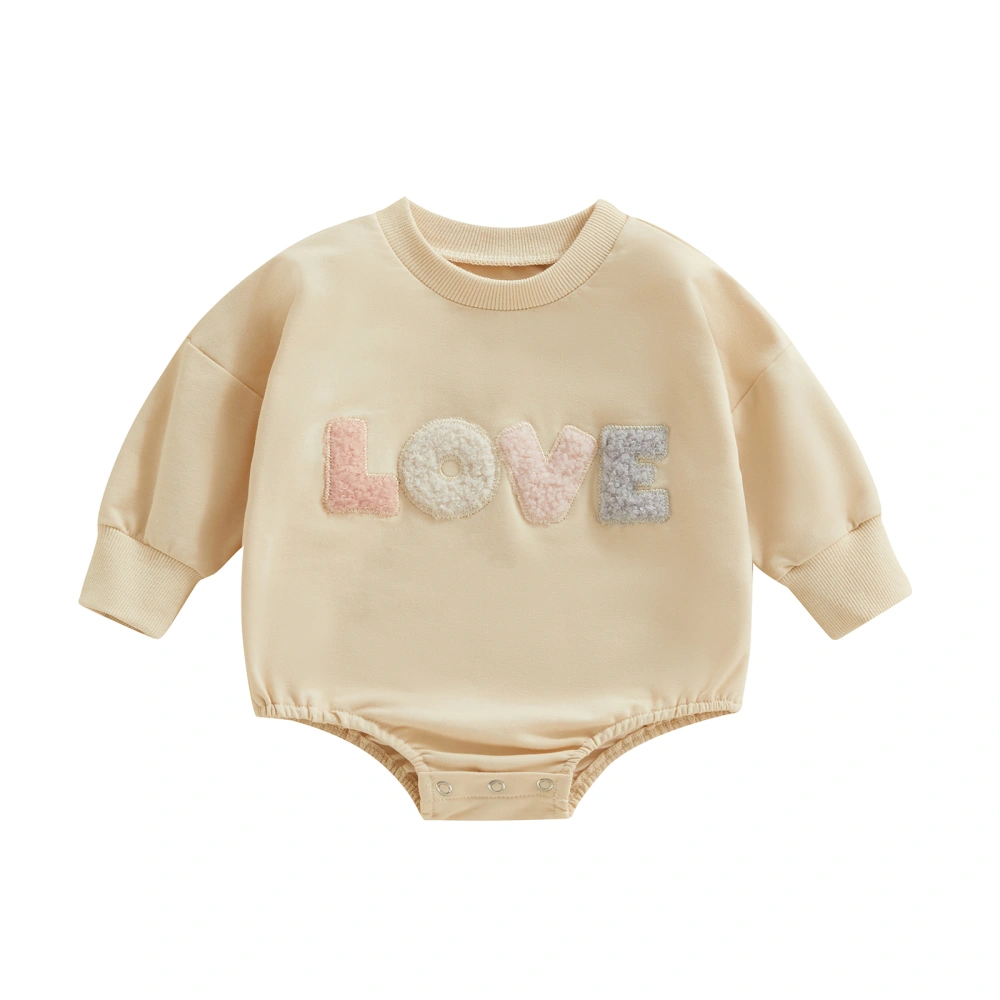 Baby Fall Romper, Fuzzy Letter Embroidery Long Sleeve Bodysuit