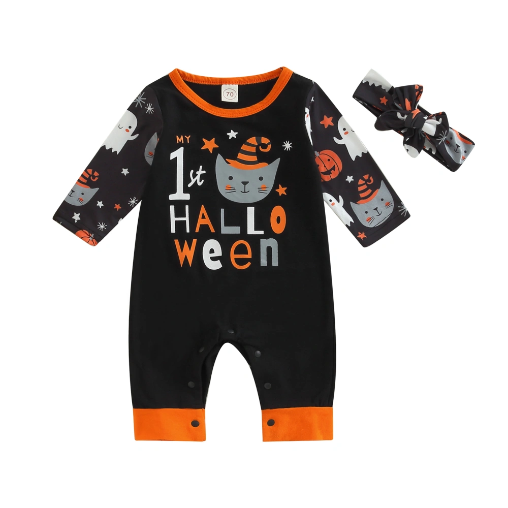 Baby Girls Jumpsuits Outfit Halloween Long Sleeves Romper and Headband