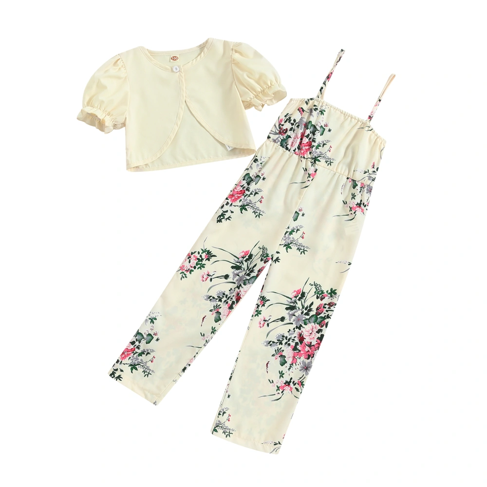 Cute Baby Girl Clothes Summer Floral Overalls and Short Sleeve Shrug 