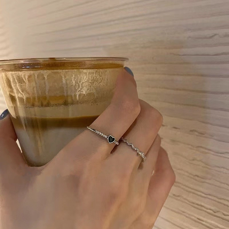 Two Piece Black Zircon Ring Set, Minority Design Index Finger Ring