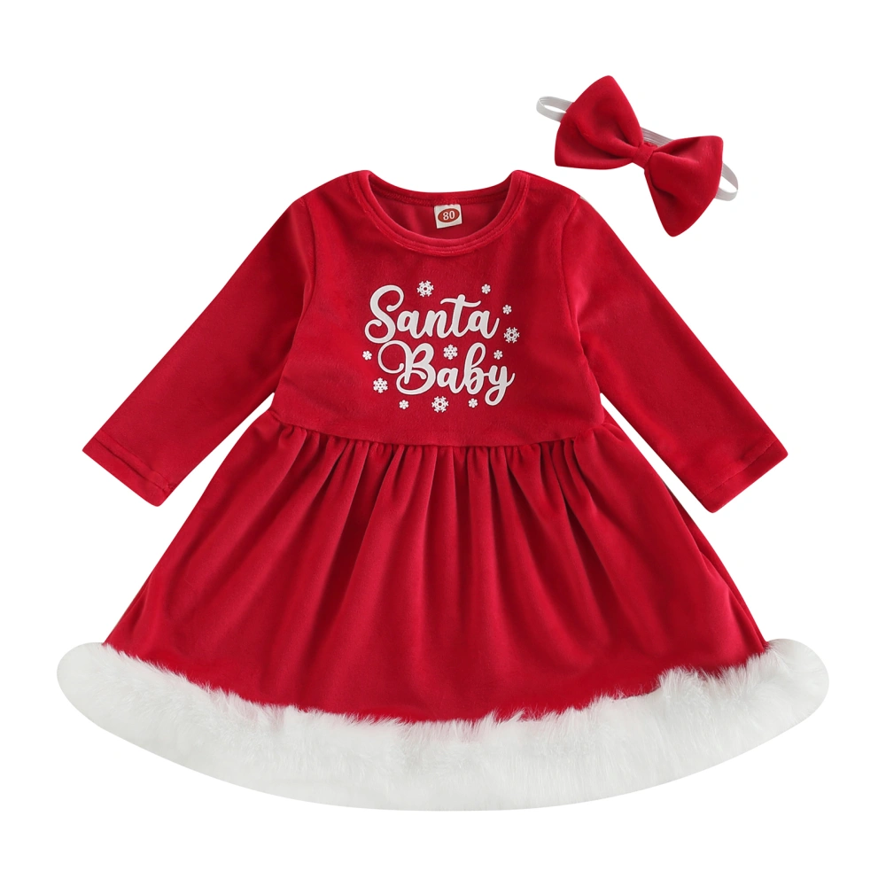 Girl Christmas Dress Set, Long Sleeve Letters A-line Dress + Headband