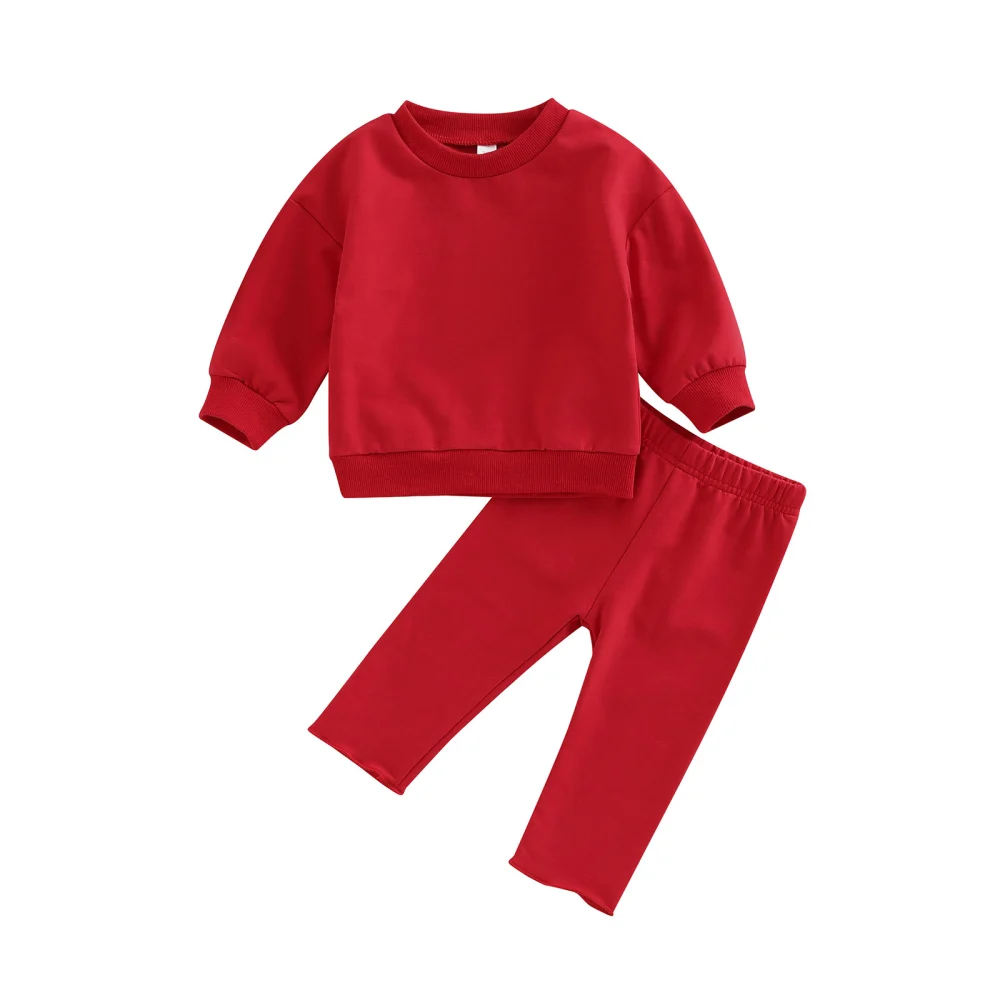 Baby Solid Color Round Neck Long Sleeve Pullover+ Long Casual Pants