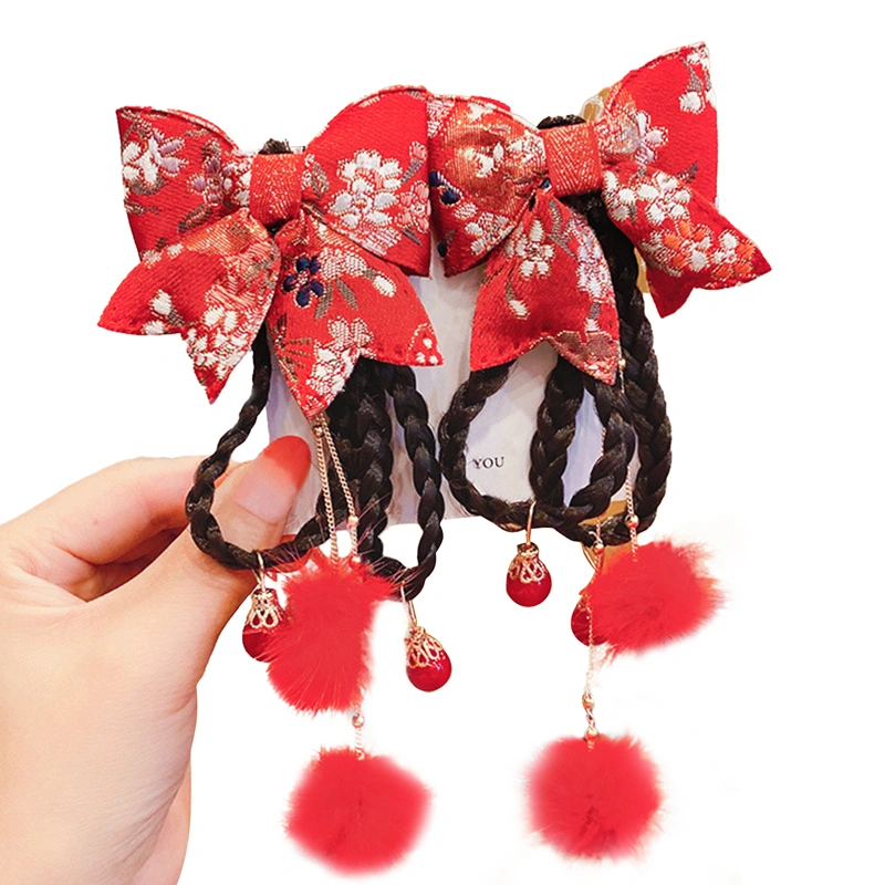 Girls Hair Clips, Chinese Style Bow-Shape with Braids Pendants Hairpin