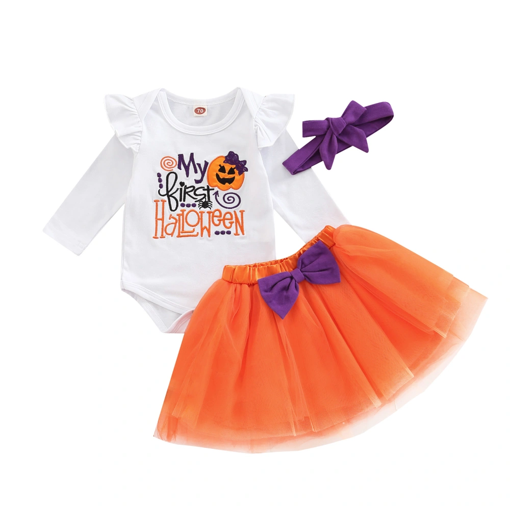 Baby Romper Letter Pumpkin Embroidered Romper + Skirt + Hairband