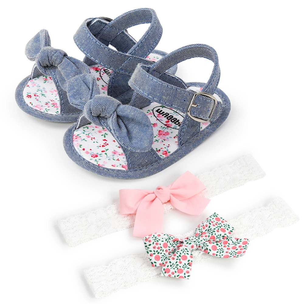 Baby Girl’s Cotton Floral Stripe Soft Sole Sandals and 2Pcs Headband