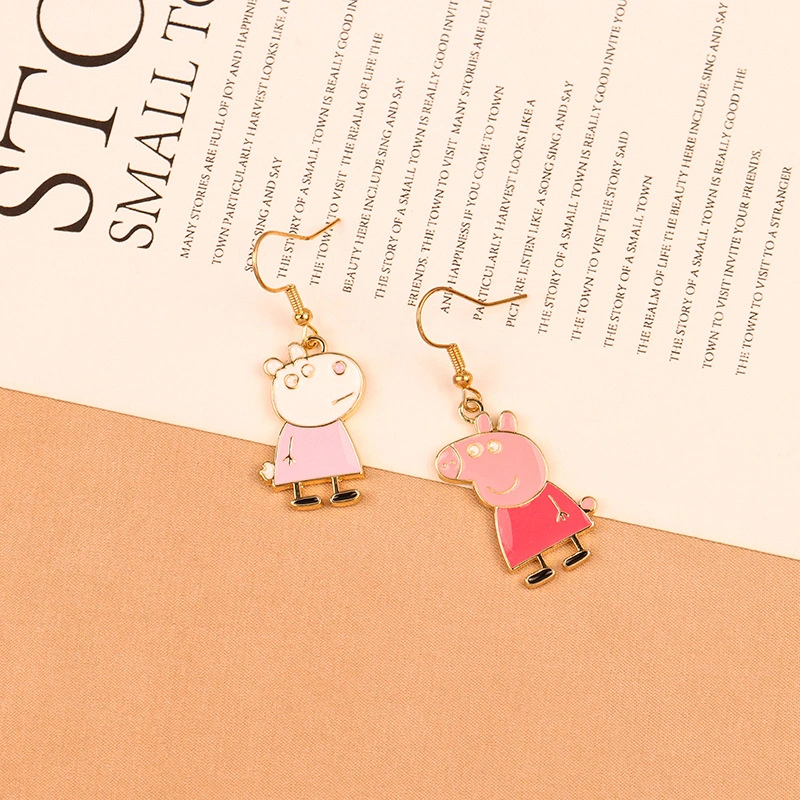 Women S-shaped Hook Earrings, Pink Cartoon Pig Pendant Eardrop