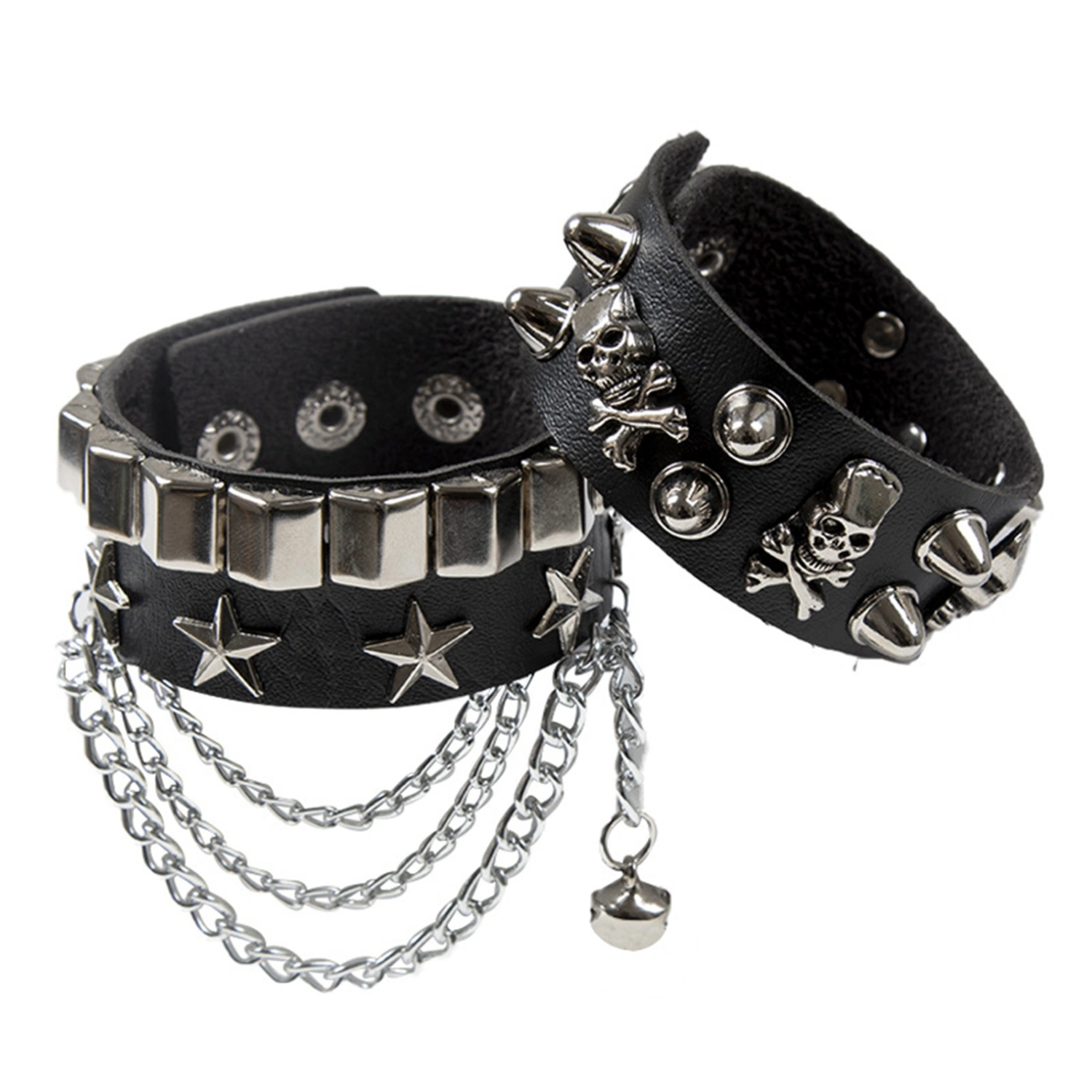 Punk Style Couple Bracelet, Personality Rivet Star Skull Bangle