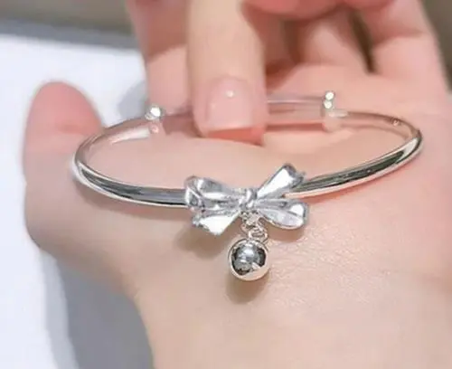 Expandable Bangle Bracelet Bow Bell Charm Bracelet for Women Girls
