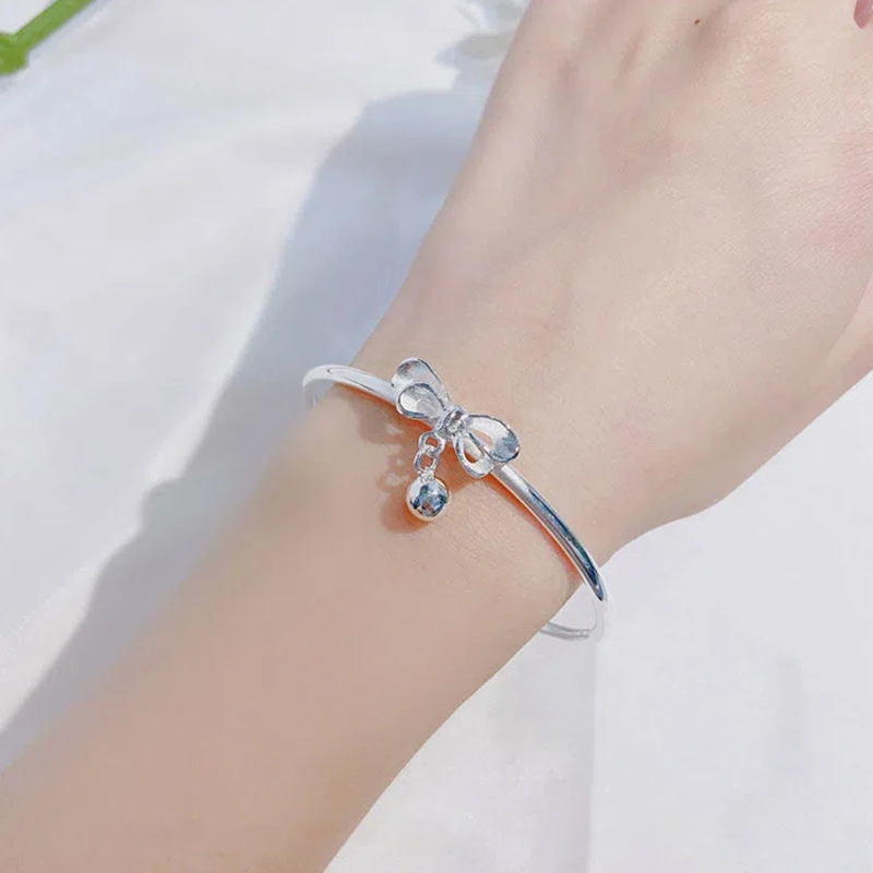 Expandable Bangle Bracelet Bow Bell Charm Bracelet for Women Girls