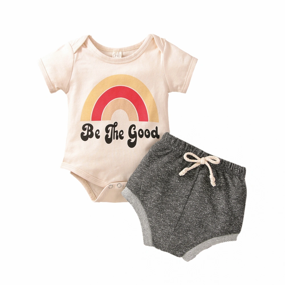 Infants Clothing Set, Round Neck Short Sleeve Romper + Plain Shorts