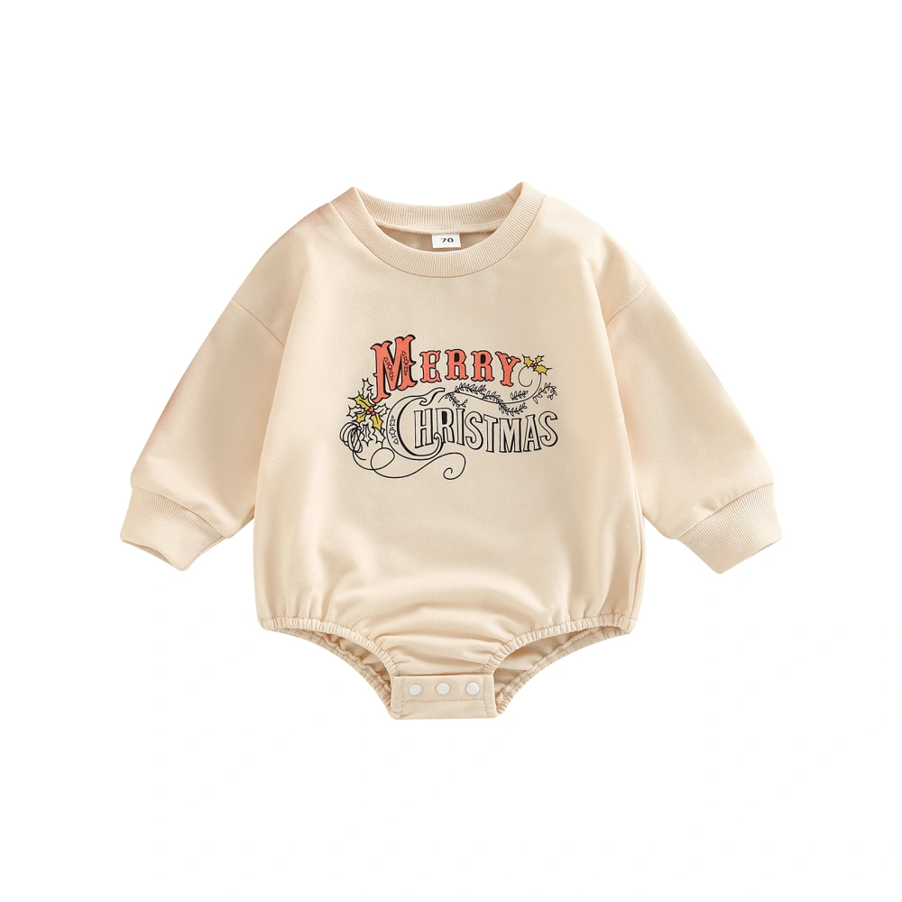 Baby Romper, Letter Floral Print Round Neck Long Sleeve Bodysuit