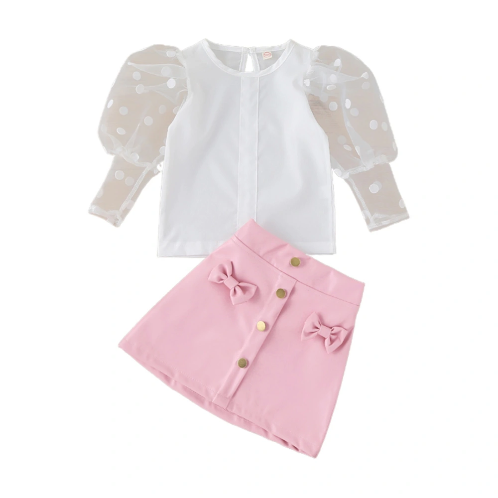 Kid Girl Short Skirts Suits, Long Sleeve Tops + Bow-Knot Skirts Set