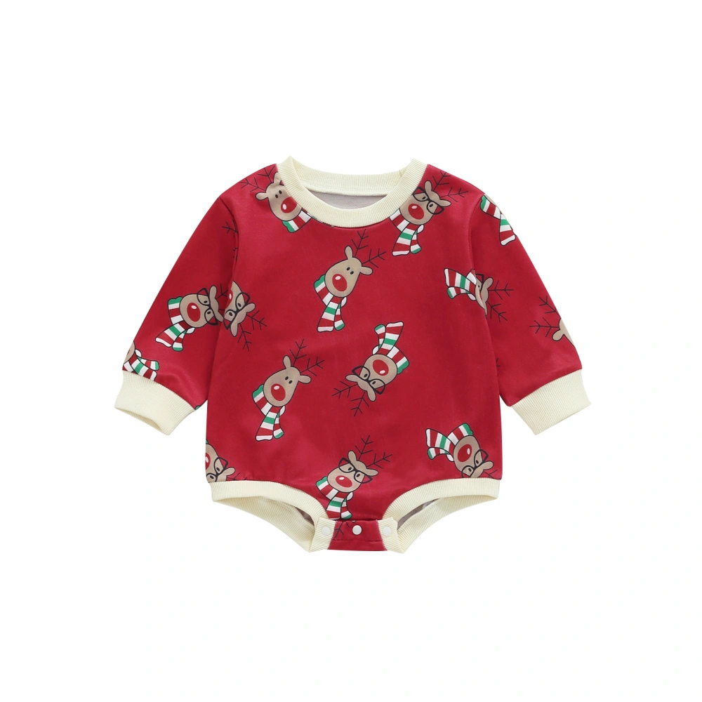 Baby Christmas Romper, Deer Print Long Sleeve One-Piece Bodysuit