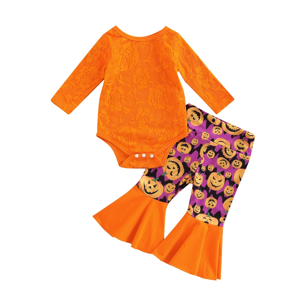 Infant Girls Halloween Flower Jacquard Romper and Bell Bottom Trousers