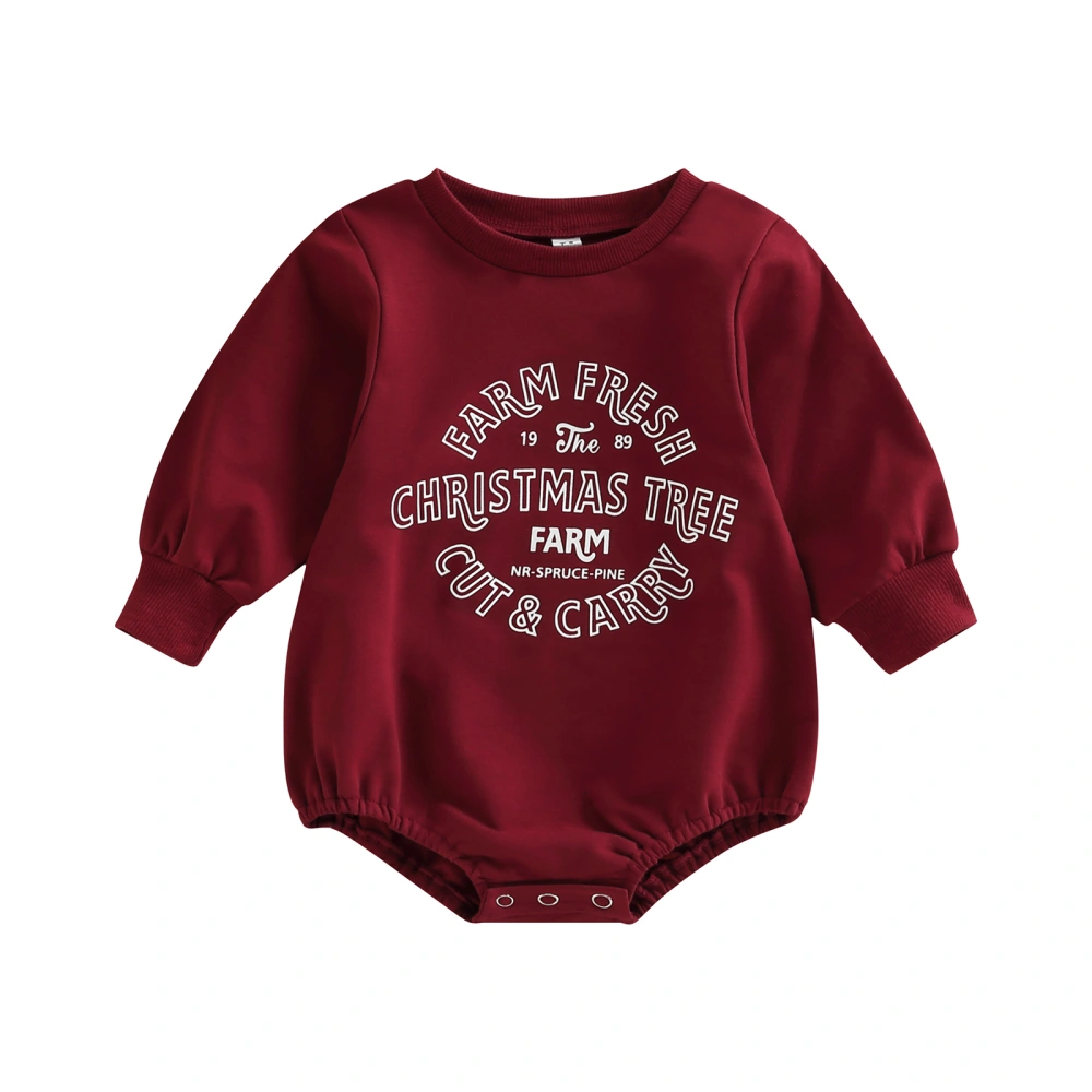 Baby Girl Boy Romper Long Sleeve Round Neck Letters Print Romper 