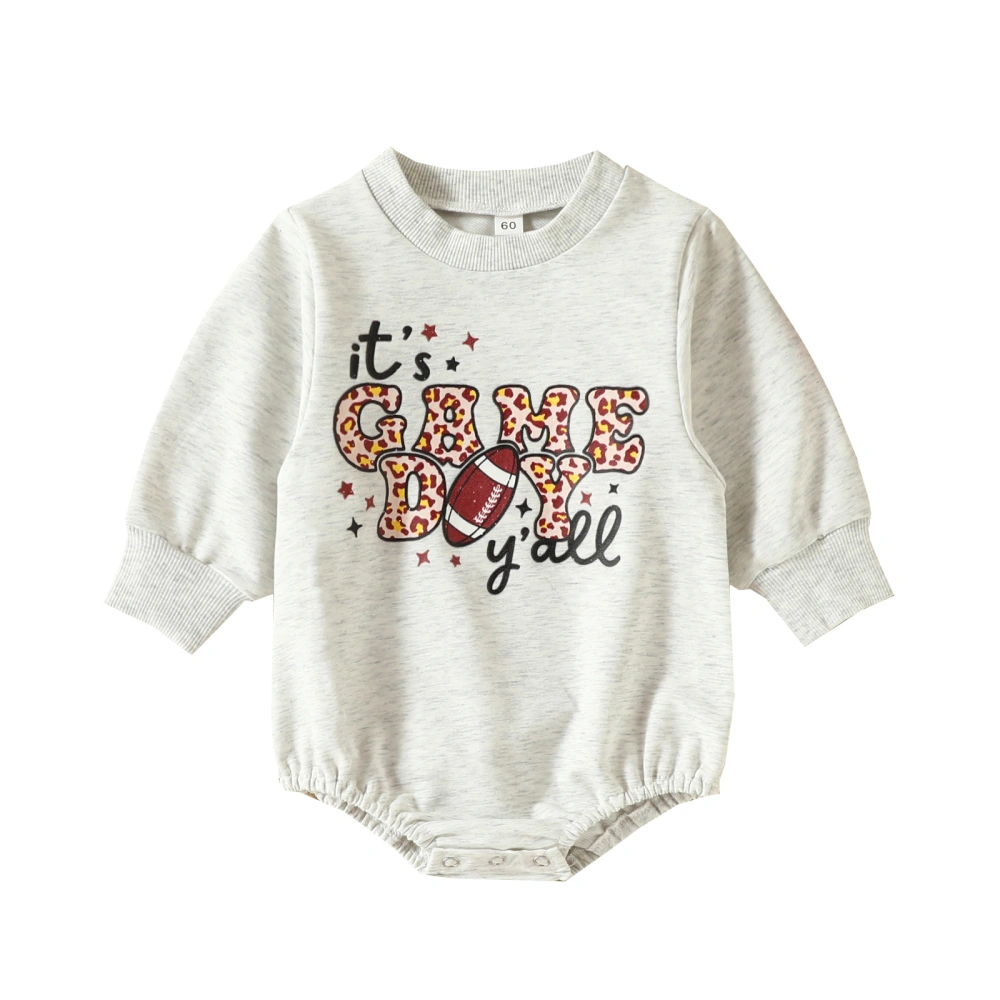 Baby Boy Romper, Long Sleeve Crew Neck Letters Print Fall Bodysuit