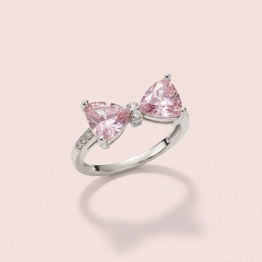 Cute Diamond Bow Rings Adjustable Aesthetic Ring for Women Jewelry