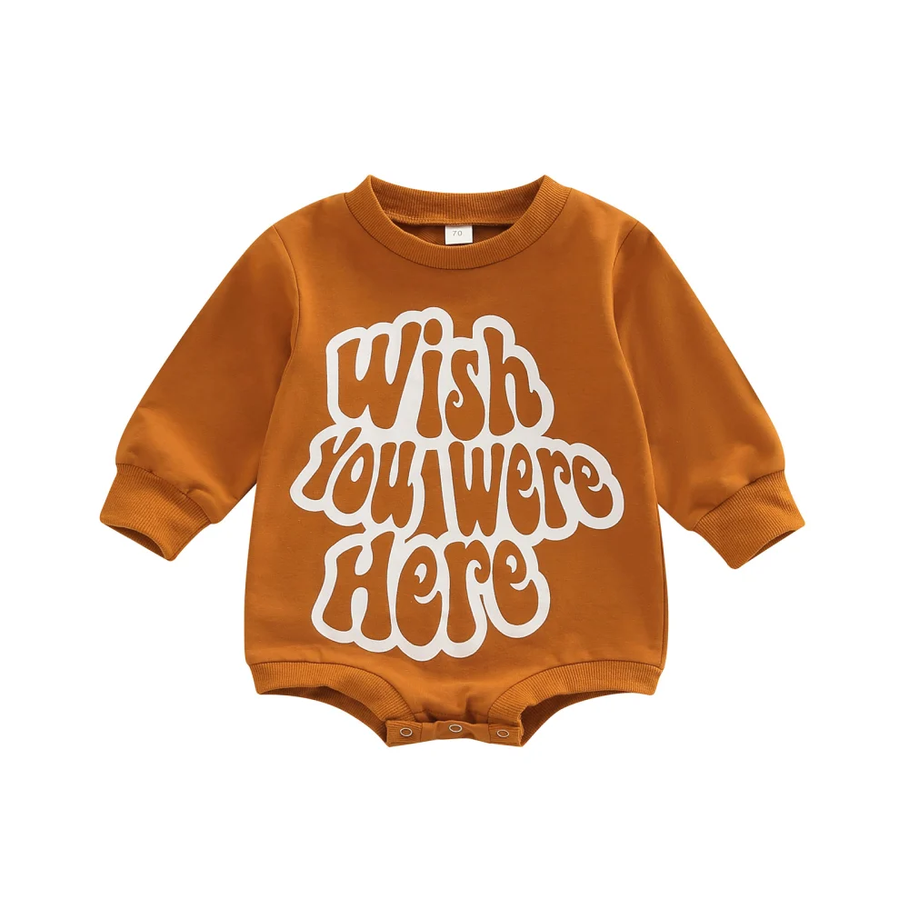 Infant Baby Romper, Long Sleeve Round Neck Letter Printed Bodysuit