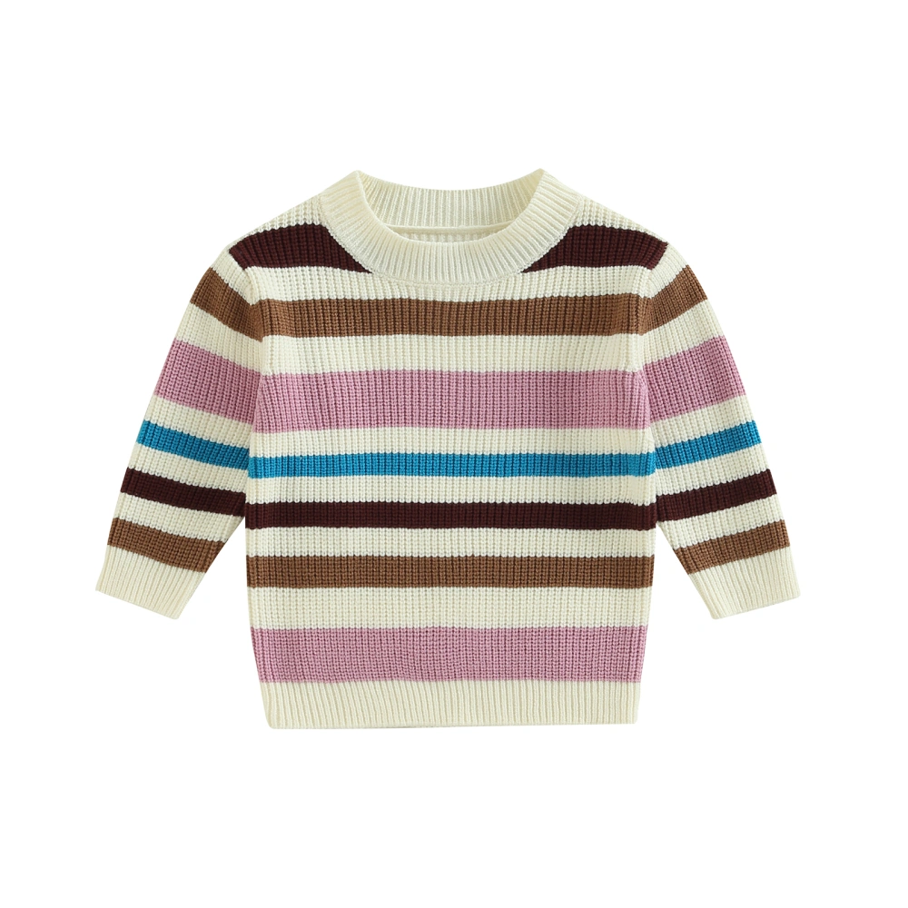 Kid Boys Girls Shirt Long Sleeve Round Neck Knitting Striped Tops