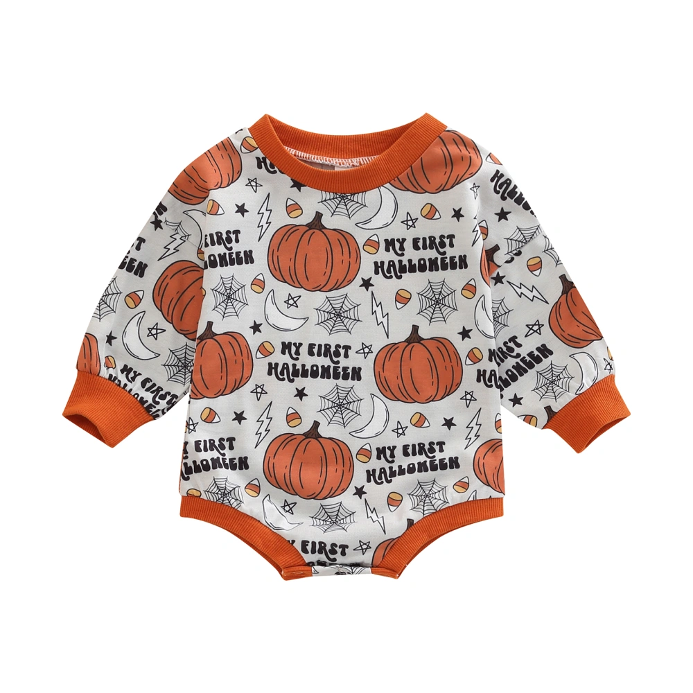 Infant Halloween Print Romper, Long Sleeve Crew Neck Jumpsuit