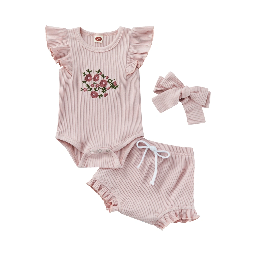 Baby Girls Romper Set, Flower Romper with Shorts and Hairband 