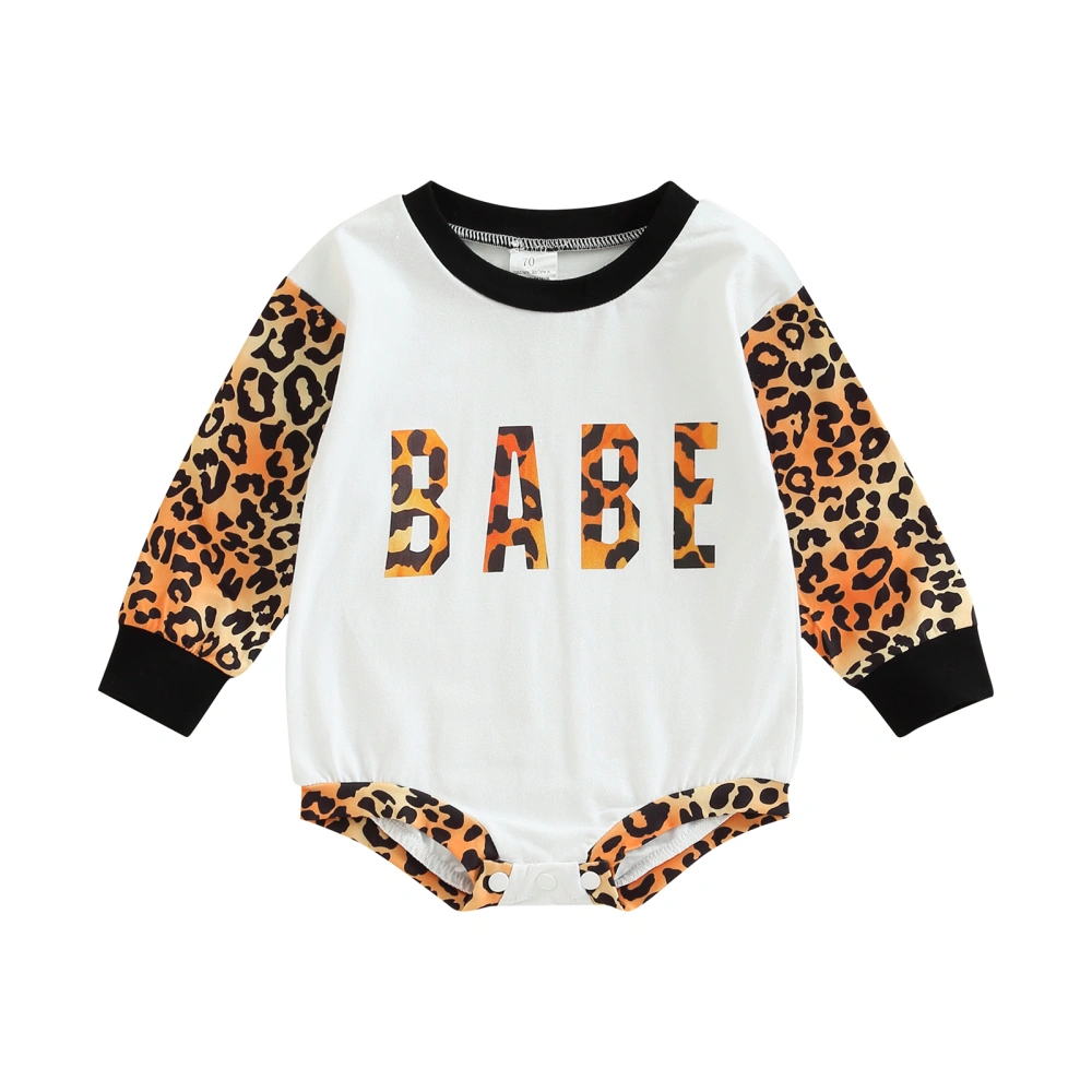 Baby Boys Girls Romper, Long Sleeve Crew Neck Leopard Print Bodysuit