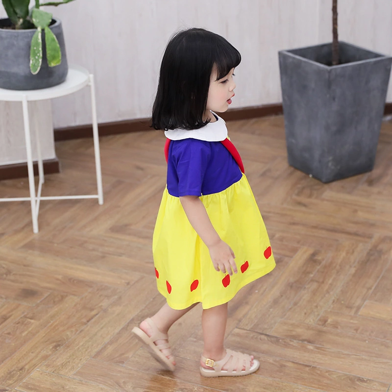 Little Girl's Snow White Short Sleeve Apple Print Short Dress