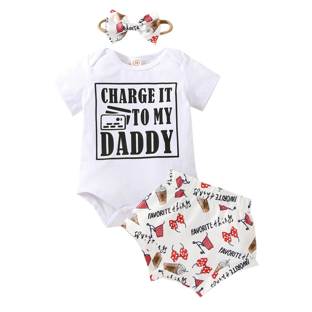 Baby Jumpsuit Letter Romper + Milk Tea Cup Shorts + Hairband