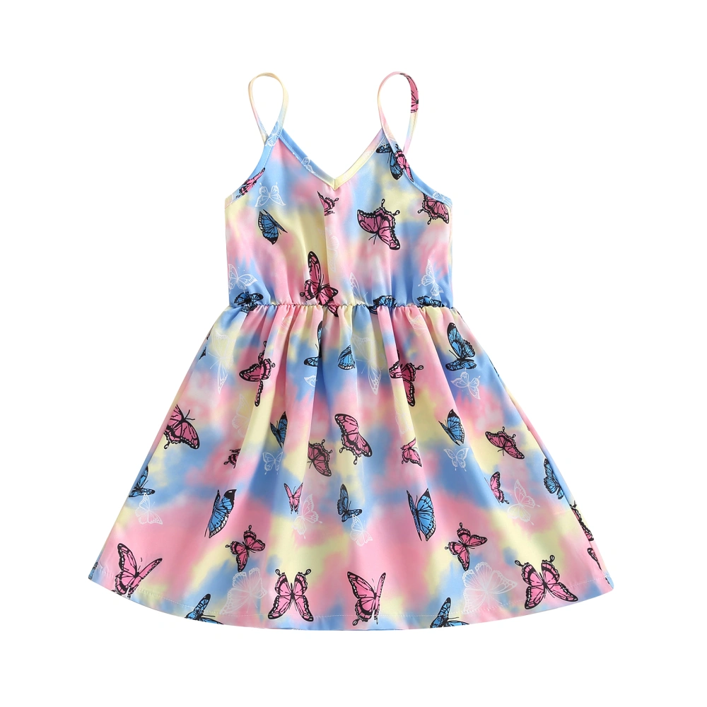 Toddler Girls Summer Sleeveless Backless Butterfly Print Dress