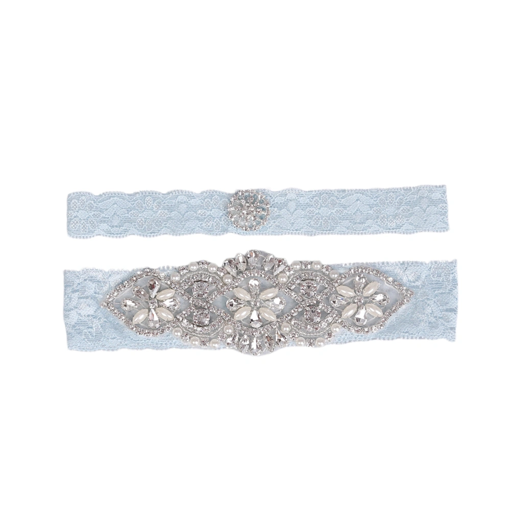 Wedding Garter Sets with Rhinestone , Light Blue Lace Bridal Garters