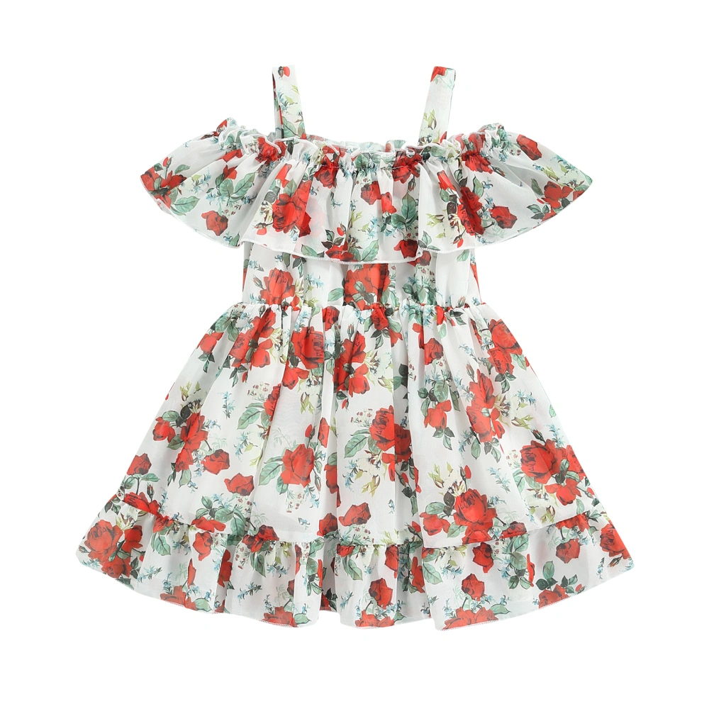 Toddler Kids Girls Dress Floral Print Sleeveless Chiffon Sling Dress