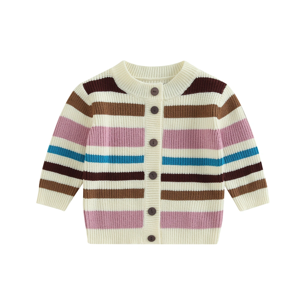 Toddler Baby Autumn Cardigan, Color Stripe Print Long Sleeve Coat