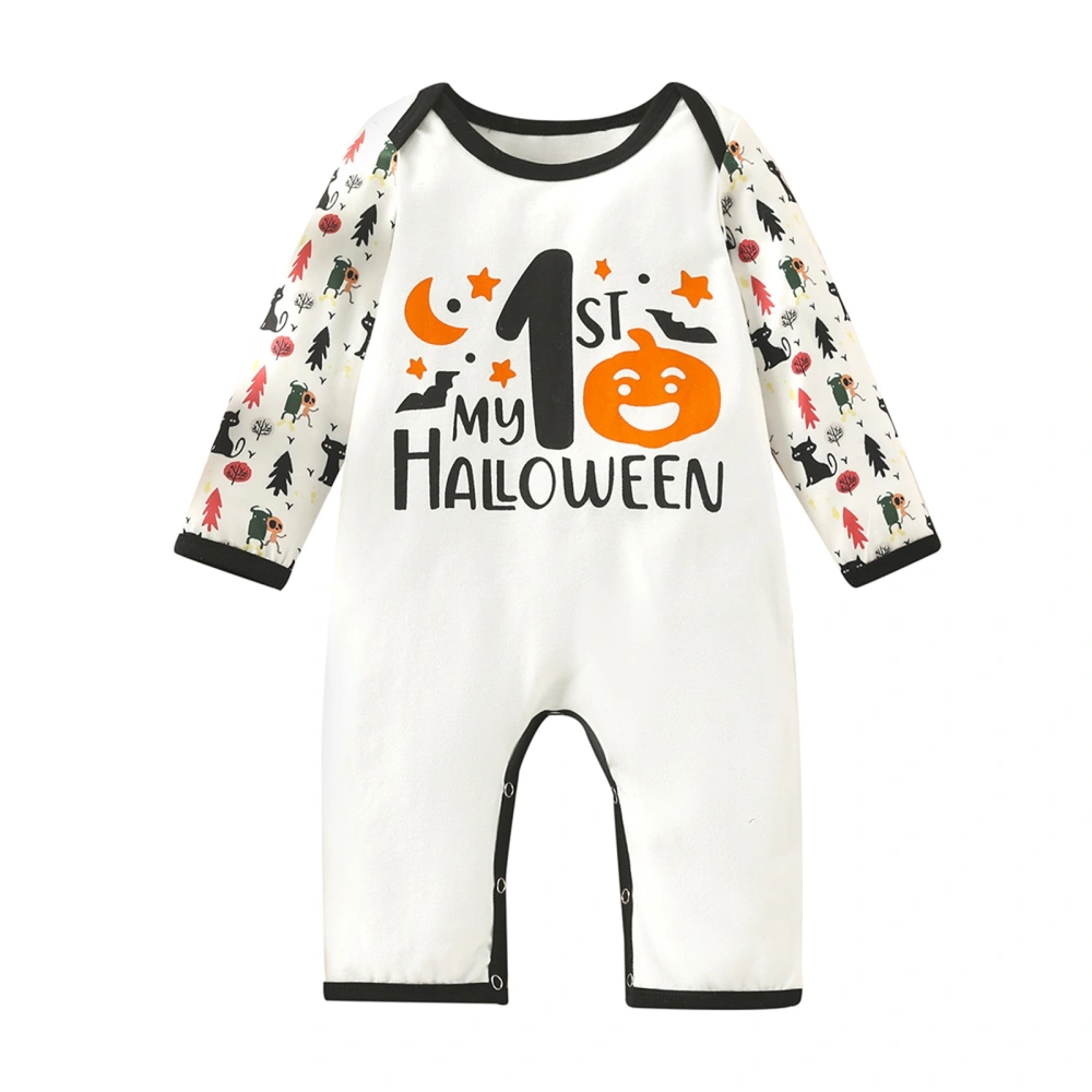 Baby Halloween Romper Letter Pumpkin Stars Moon Bat Print Jumpsuit