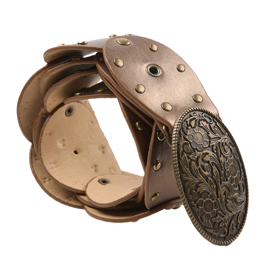 Women Wide PU Leather Belt Disc Disk Belt for Pants Jeans Dresses 