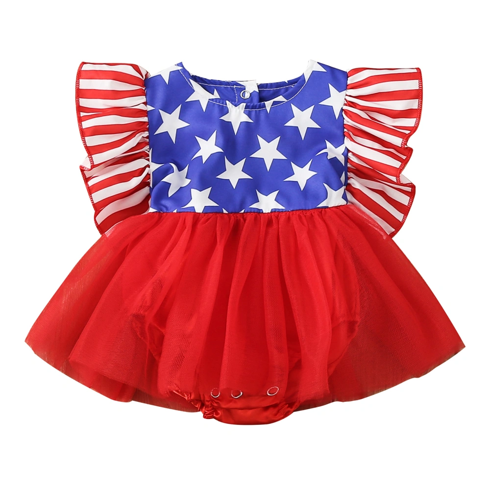 Independence Day Baby Girls Romper, Mesh Skirt Splicing Jumpsuit