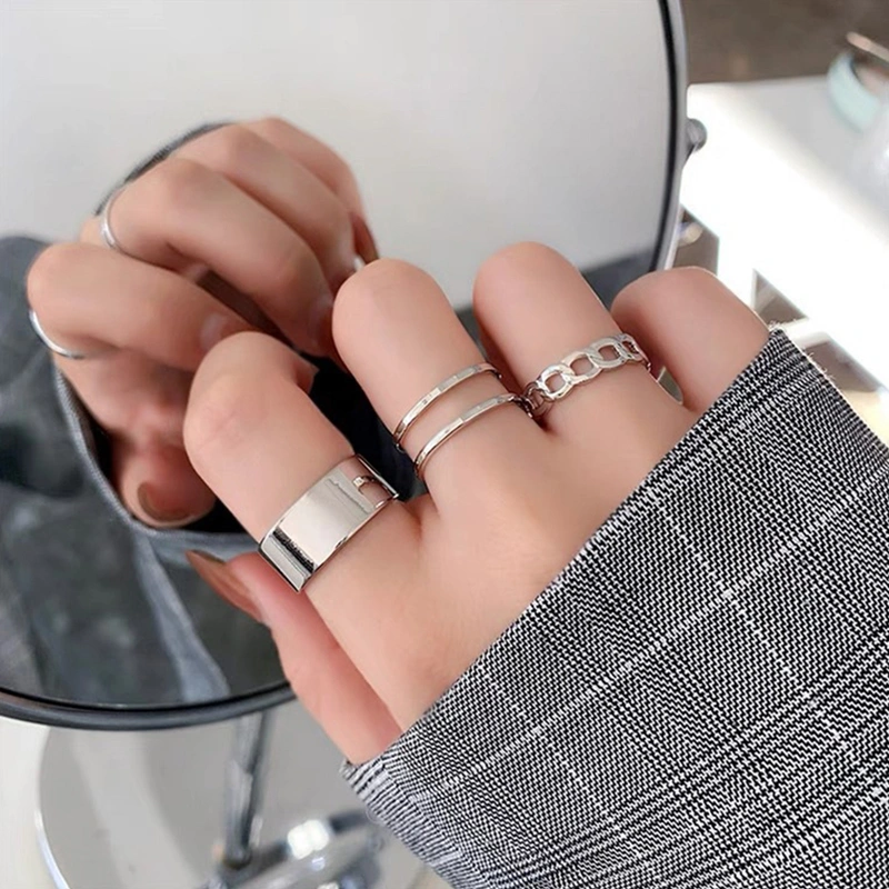 Women 3PCS Rings Set, Hollow/Solid Index/Middle/Ring Finger Open Rings