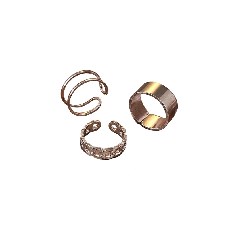 Women 3PCS Rings Set, Hollow/Solid Index/Middle/Ring Finger Open Rings