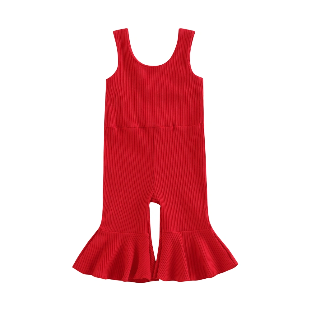 Girl Sleeveless Jumpsuit, Solid Color Romper One-Piece Flare Pants