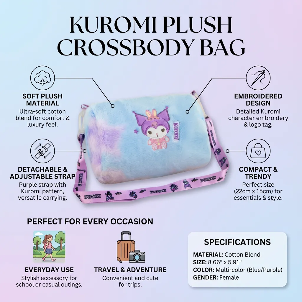 Small Plush Shoulder Bag Cartoon Crossbody Purse Fluffy Messenger Bag