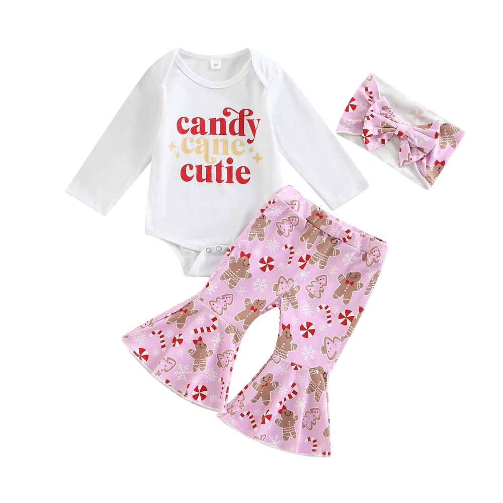 Baby Suit Set, O-Neck Long Sleeve Romper+ Flared Pants+ Headband