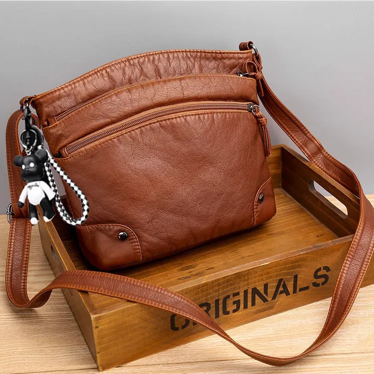 Women's Pure Color Crossbody Bag, Multipurpose Zipper Vintage Bag