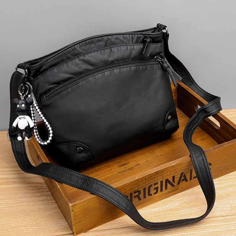 Women's Pure Color Crossbody Bag, Multipurpose Zipper Vintage Bag