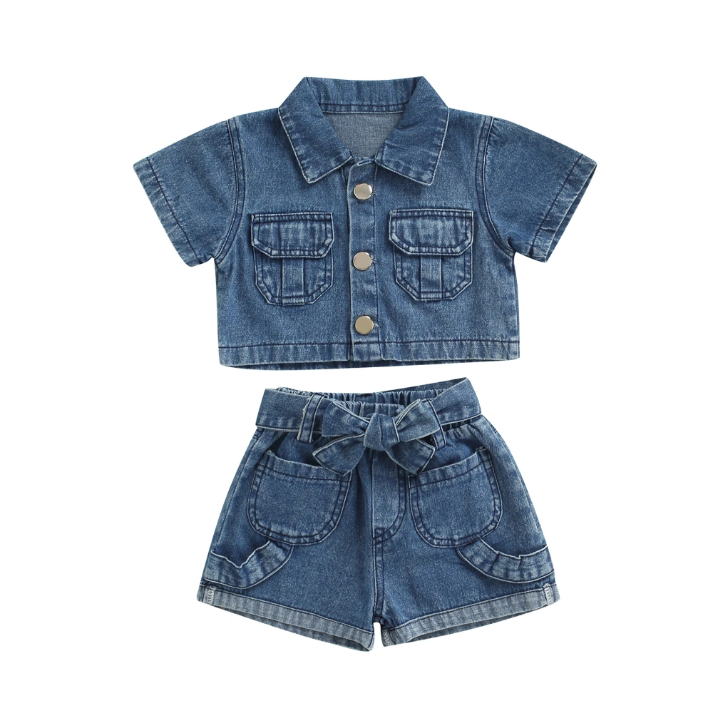 Girls Summer Clothes Outfit, Shorts Sleeve Tops with Denim Short Pants