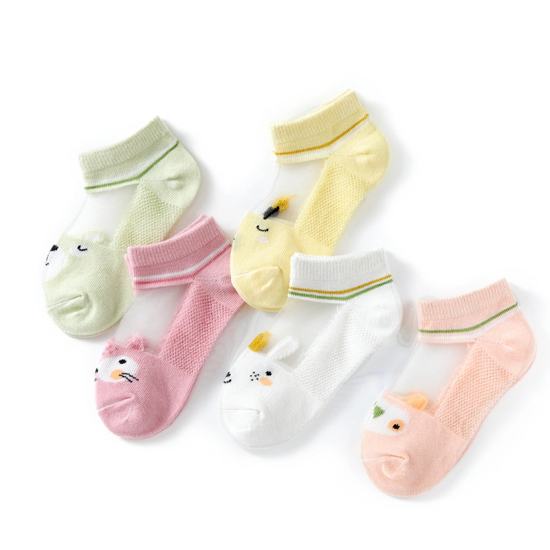 5 Pairs Toddlers Socks, Breathable Sheer Cartoon Animals Ankle Socks