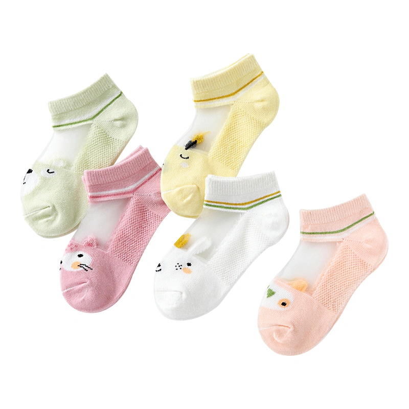 5 Pairs Toddlers Socks, Breathable Sheer Cartoon Animals Ankle Socks